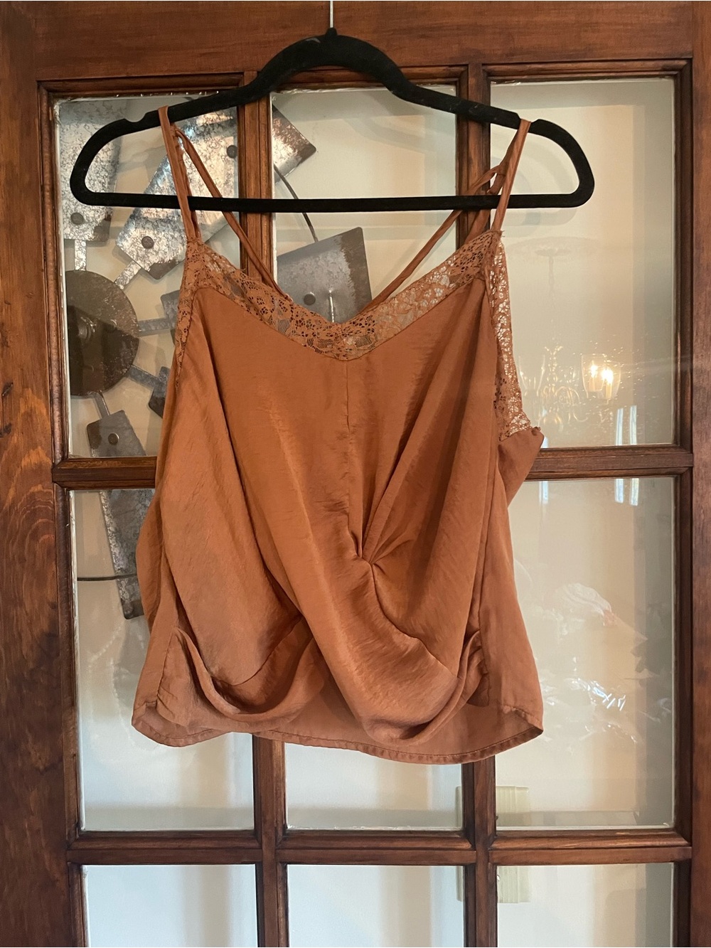 HYFVE Rust Lace-Trim Satin Cami Tank Top